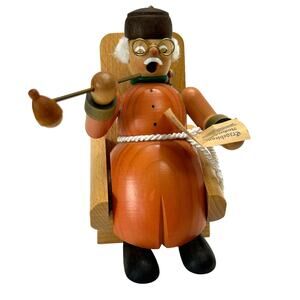 Vintage 1930's Erzgebirge German Carved Wood‎ Grandpa in Chair Incense Burner